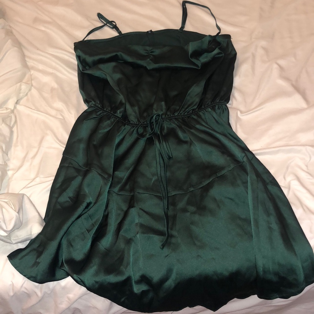 Emerald green silky dress